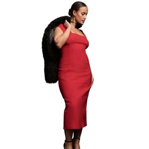 Anthropologie Maeve Red Bombshell Dress with Square Neck. Size L.‎ NWT